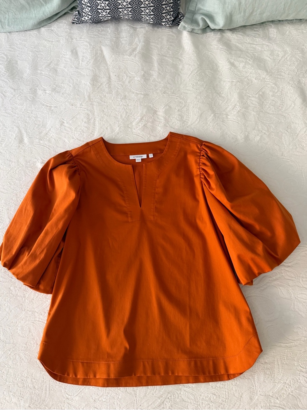 Chico's Rust Orange Puff-Sleeve Blouse